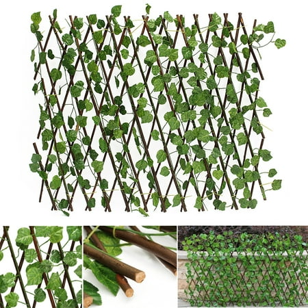 27.5'' Artificial Faux / Fake Ivy Leaf with Trunk, Wood fence - Outdoor Hedge - Private Fence Screen Décor