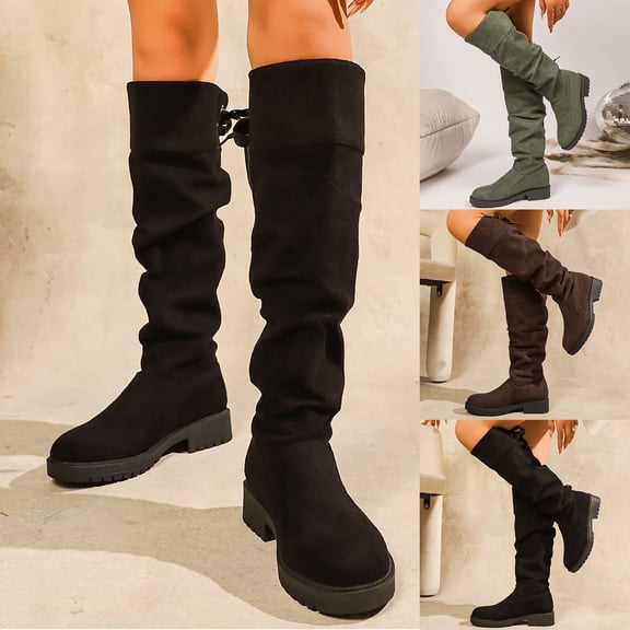 Hinvhai Women's Mid Calf Boots Round Toe Mid Heel Fashion Casual Comfortable Walking Shoes Green 9.5(43)