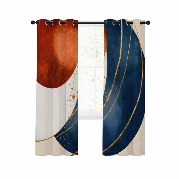 Navy Blue Burnt Orange Blackout Curtains 45 Inches Long for Bedroom, Modern Boho Art Geometric Thermal Insulated Room Darkening Black Out Window Curtain Panels Grommet Drapes for Living Room