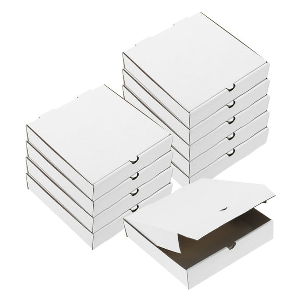Caja de pizza, 10 piezas de 6 x 6 pulgadas, cajas de pizza mini de papel de cuero, para fiesta de pastel, galletas y pizza (blanco)