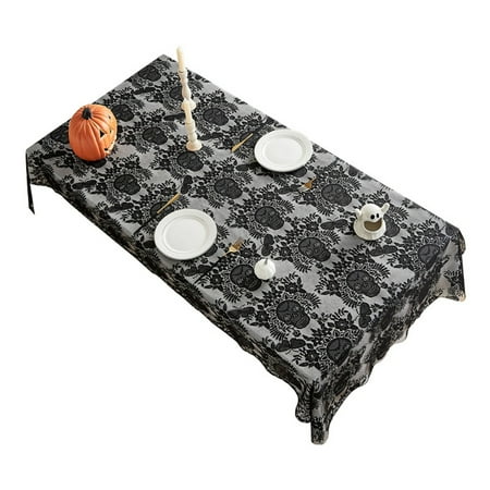 

Halloween Lace Tablecloth Black Lace Halloween Tablecloth Rectangular Skull Lace Tablecloth with Tassel for Halloween Party