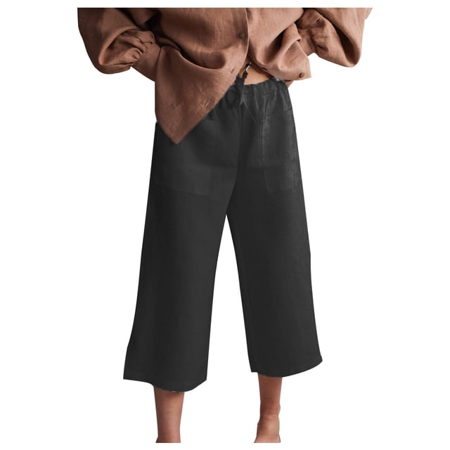 Hvobtty Pantalons Décontractés Raccourcis pour Femmes, Pantalons Décontractés Quotidiens Unis Taille Moyenne avec Poches pour la Maison