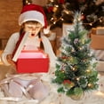 thumbnail image 2 of Mistaha 24-Inch Mini Christmas Tree with Frosted Pine Needles/PVC Mix, Warm White LED Lights, Red Berry Pinecone Decor, Pine Needle Powder, Burlap Base - Festive Xmas Ornament, 2 of 6