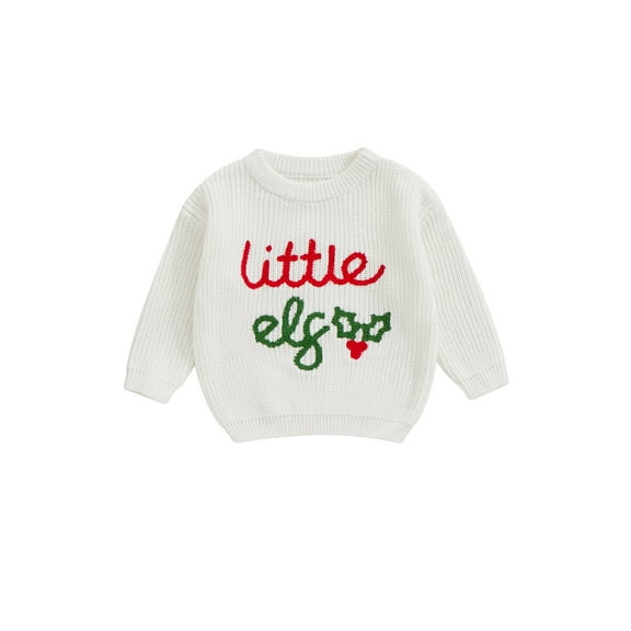 Spewahor Toddler Baby Boy Girl Christmas Sweater 6 9 12 18 24 Months 2T 3T 4T Letter Embroidery Long Sleeve Round Neck Chunky Knitwear Pullover