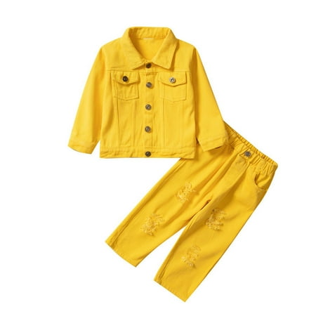 

Hngshg Toddler Girl Boy Denim Suit 2 Piece Long Sleeve Button down Jeans Coat Elastic Waist Jean Pants Outfits
