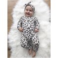 thumbnail image 2 of Infant Baby Girl Clothes Leopard Printed Long Sleeve Romper + Headband Jumpsuits Outfits Khaki 3-6 Months, 2 of 6