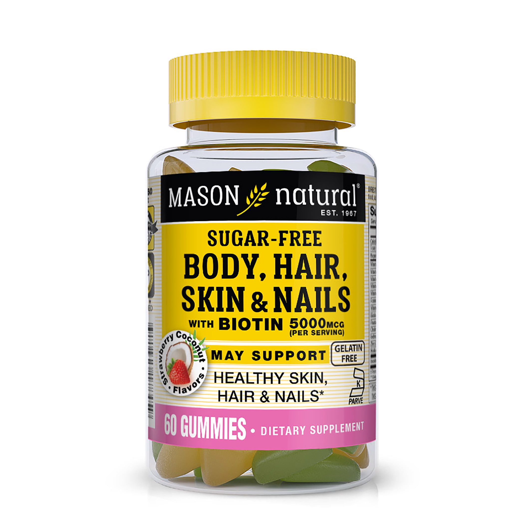 Mason Natural Body, Hair, Skin & Nails with Biotin 5000 mcg - Beauty Boosting Supplement, Strawberry Coconut Flavor, Gelatin Free, Kosher Free, 60 Gummies