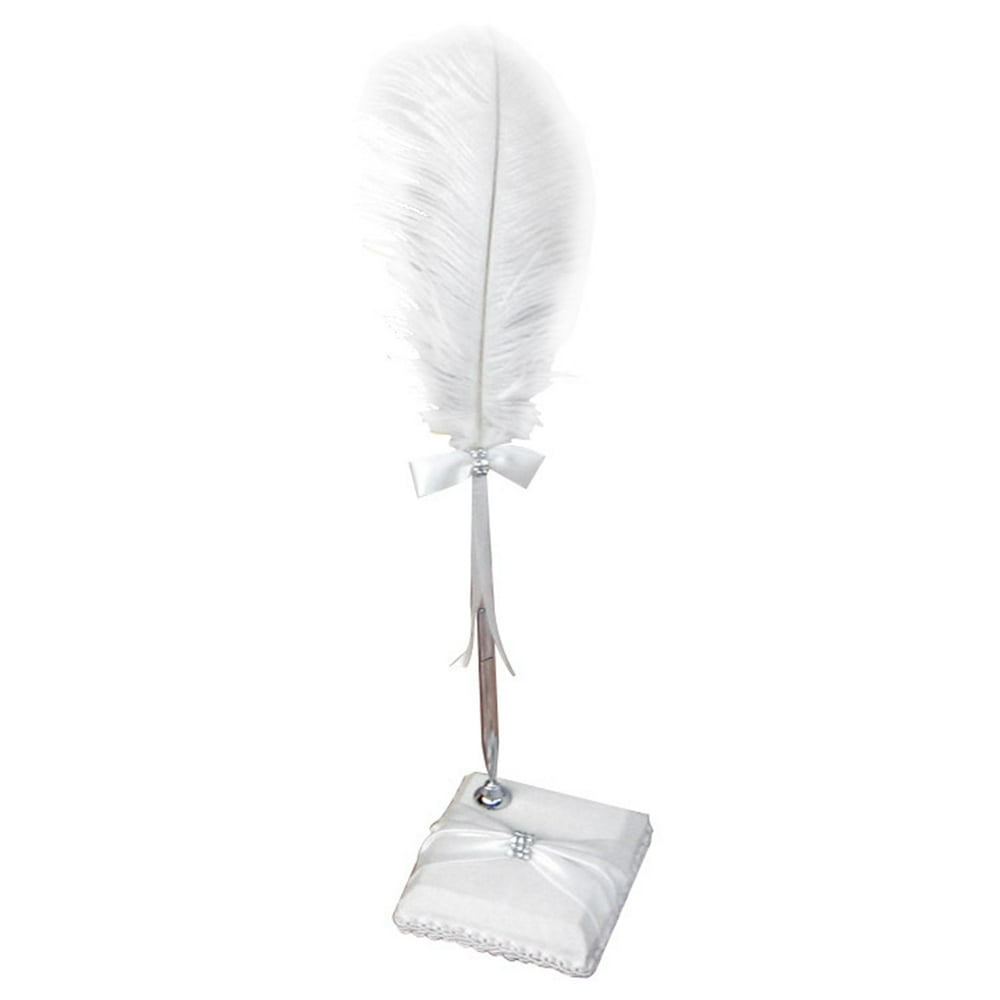 Feather Pen with Holder Wedding Guestbook Ostrich Feather Quill White