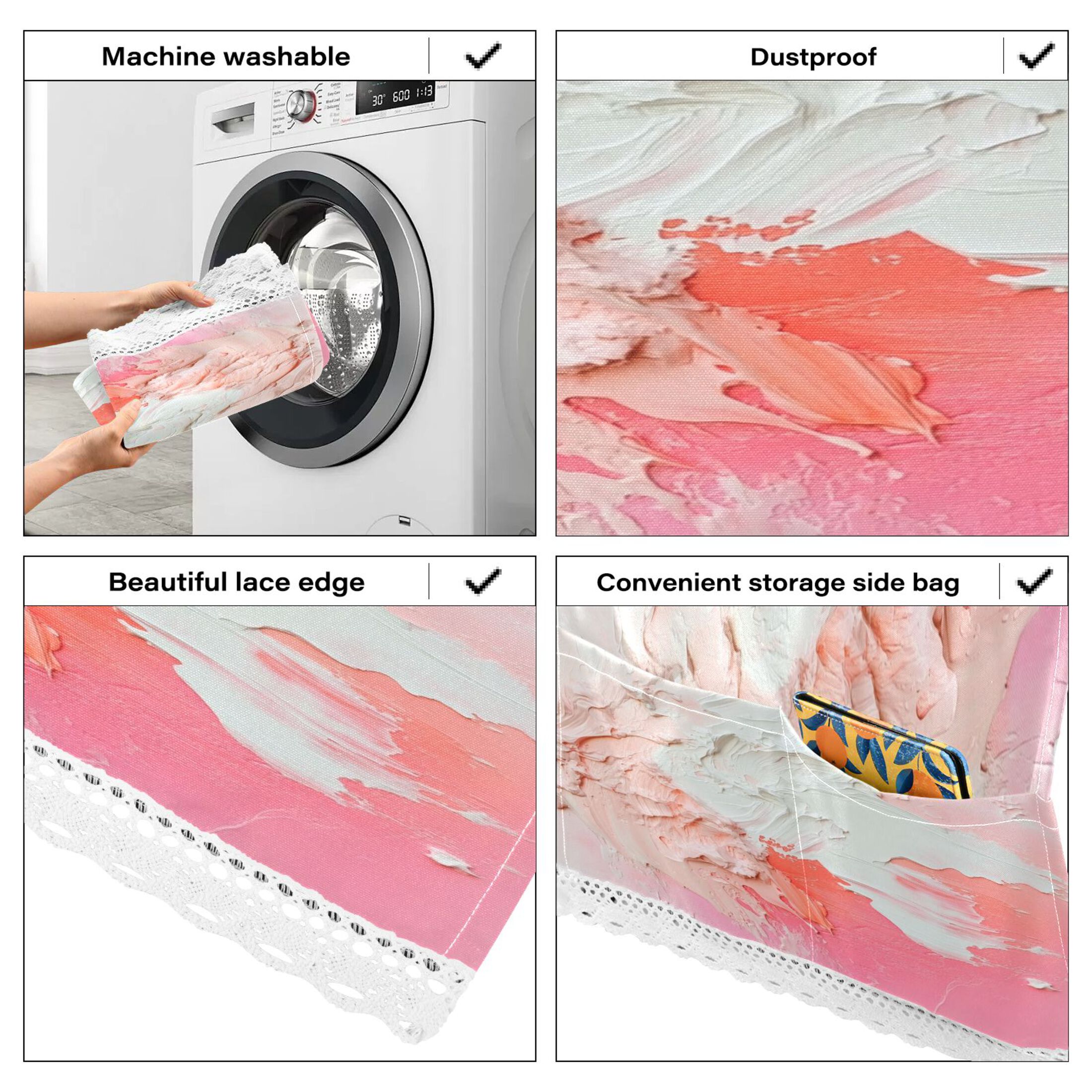 Pinkish-white ImpactWasher and Dryer Covers Dust-Proof and Oil Resistant Fridge Cover with 4 Storage Pockets Washing Machine Top Cover for Laundry Kitchen Home 51.2 x 22 In