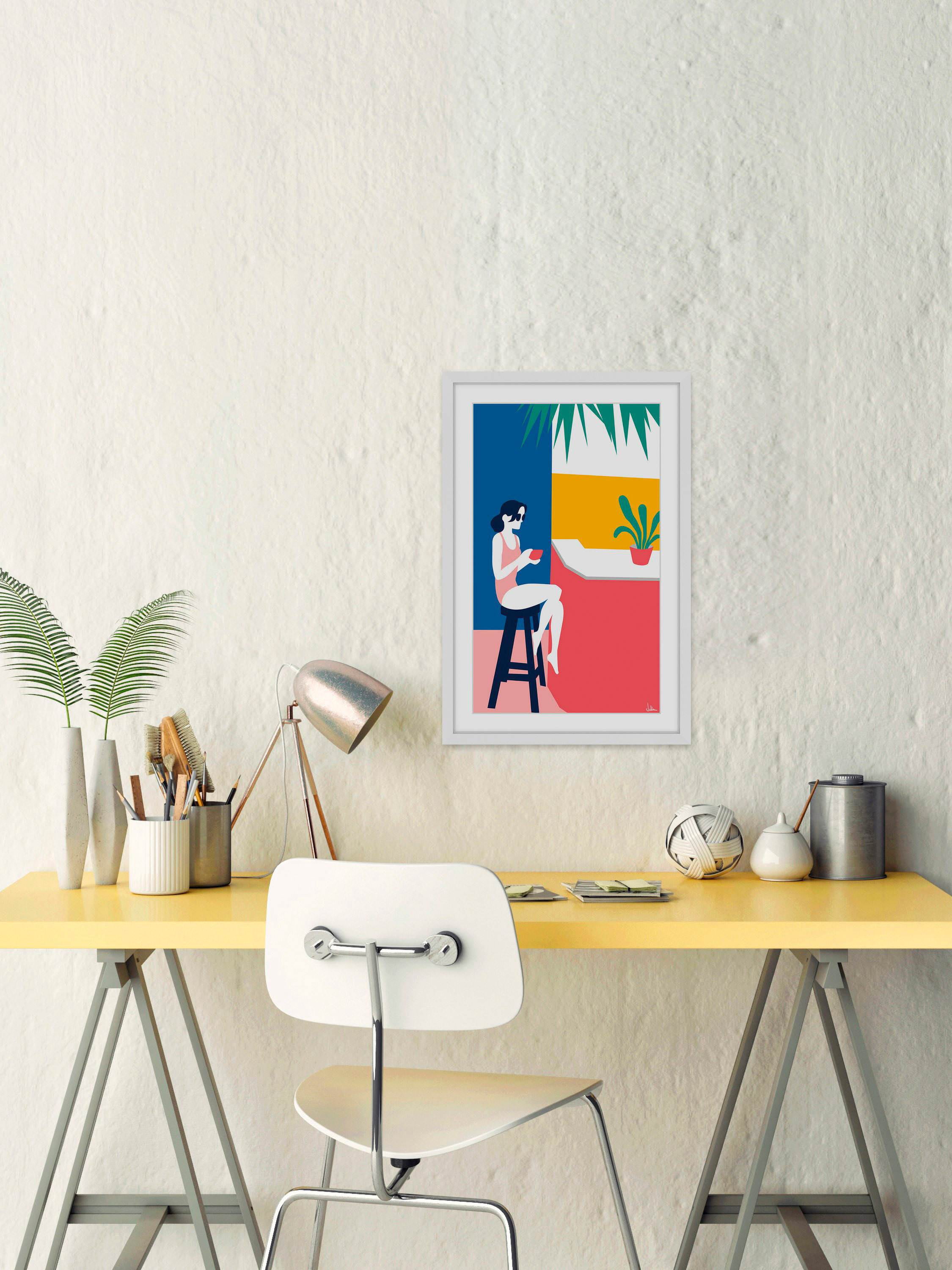 A Lady at the Beach Bar Framed Painting Print