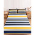thumbnail image 2 of King Size Fitted Sheet Set - Navy Blue Yellow Striped 3 Piece Bedding Sets 16" Deep Pocket Fitted Sheet with 2 Pillowcases, Farmhouse Vintage Stripe Brushed Microfiber Hotel Luxury Bed Sheets, 2 of 9