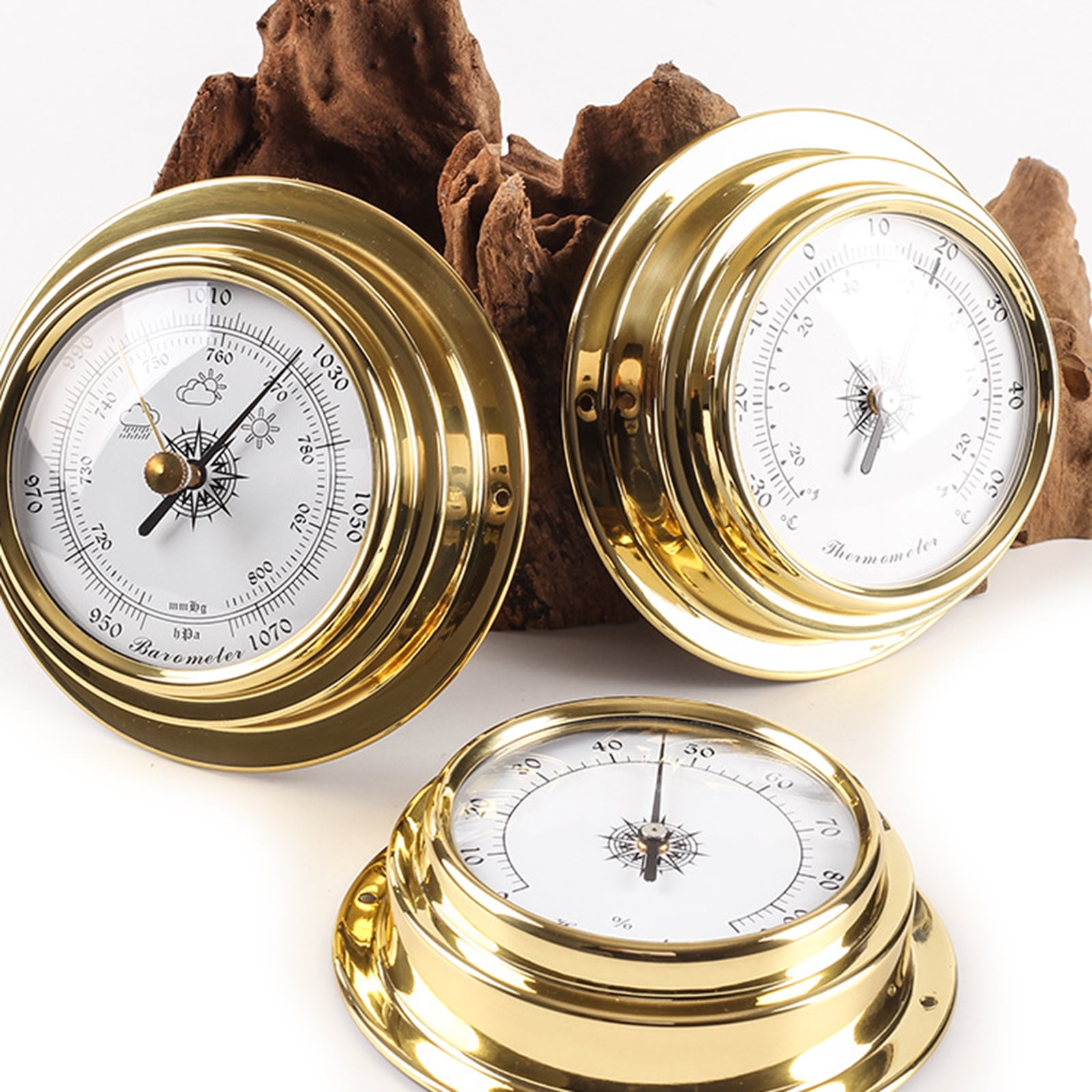 ZPAQI 4pcs/set Thermometer Hygrometer Barometer Watch Clock Copper for Shell Zirconium Marine for Weather Station