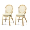 thumbnail image 4 of 3-Pc Rattan Wicker Dining Set Round Table Glass Top and 2 Denver Side Chairs with Cream Cushions, Natural Color, 4 of 9