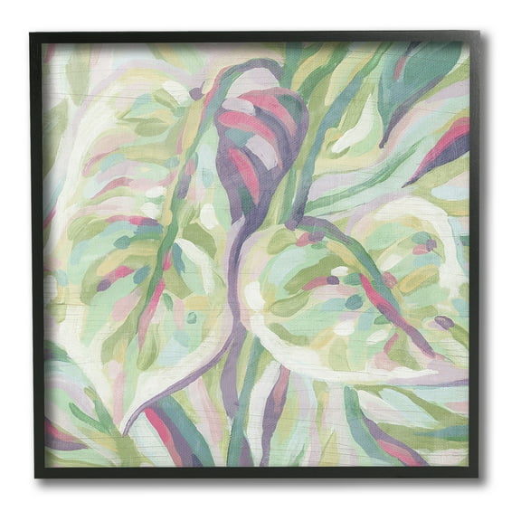 Stupell Industries Abstract Pastel Leaves Botanical & Floral Painting Black Framed Art Print Wall Art, 12 x 12