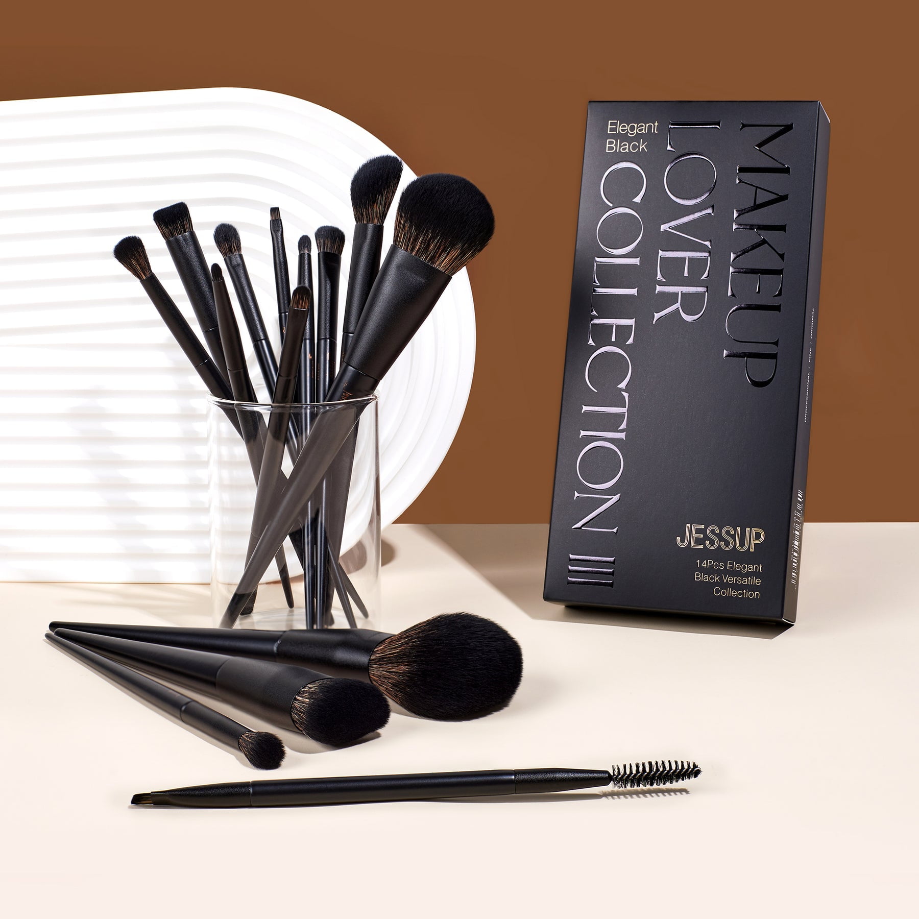 Jessup 14Pcs Synthetic Makeup Brush Set for Foundation, Eyeshadow, Contour, Concealer, Powder, Eyeliner, Crease, Eyebrow, Blending, Black T336
