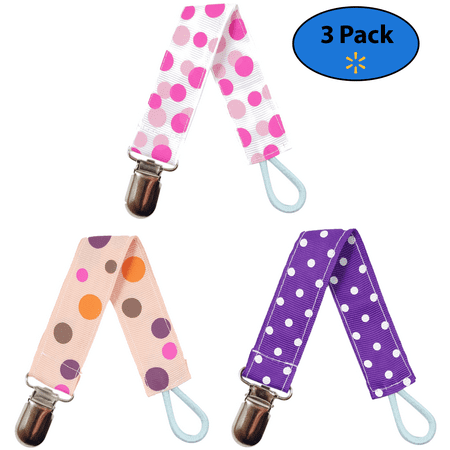 EliteBaby Pacifier Clip Holder for Girls, 3 Pack | Teething Toys, Soothie Pacifiers, Baby Blanket, & Baby Bibs | Stainless Steel Clasp | Baby Gift