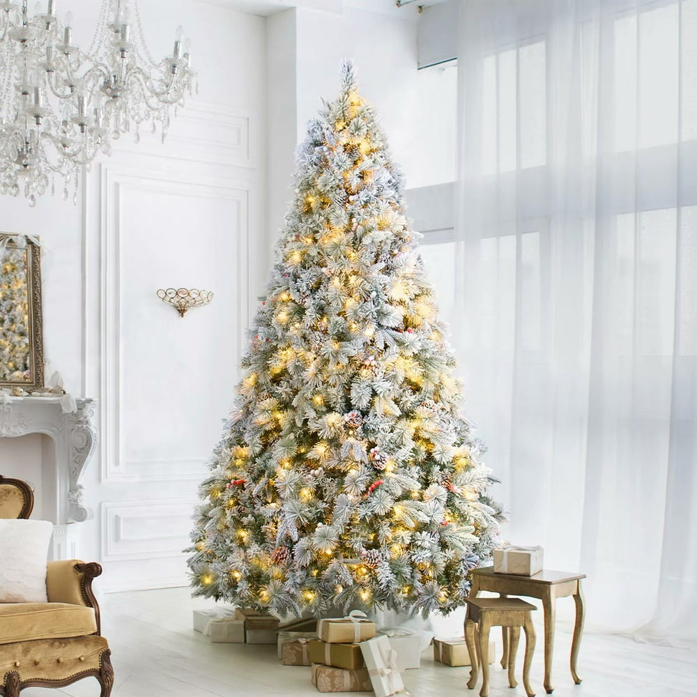 9ft Snow Flocked Christmas Tree Holiday Decor, ANOTHERME PreLit LED
