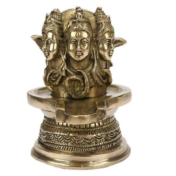 Brass World Brass Large Shiva Mukhalingam Idol Shivling Statue Three Face Shiv Lingam in Gold Color Height 6.5 Inch