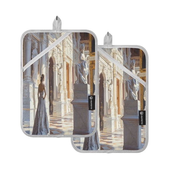 BZSMCE Pot Holder Oven Mitts Cooking baking White Marble Monument with Culpture Creative Pattern Size:7x9.8in