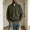 thumbnail image 2 of FRSASU Men's Sweatshirts Half Zip Mock Neck Pullover Ribbed Knit Sweatshirt Casual Slim Fit Fall Winter Tops Army Green, 2 of 8