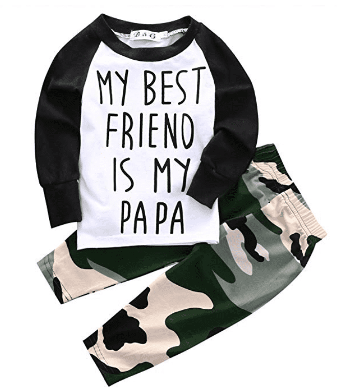 Baby Boys My Best Friend is My Papa Outfit Toddler Tshirt Long Sleeve Tee Shirt Cute Infant Clothes Set Kids Shirts
