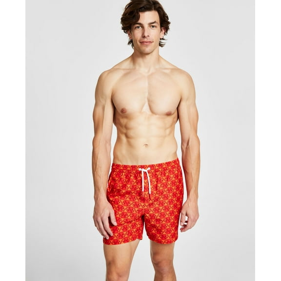 Men's Eco Geo Print Drawstring Swim Trunks Orange Maya Print L