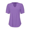 thumbnail image 5 of Purple Womens Summer Tops Womens V Neck Tops Puff Short Sleeve T Shirt Pleated Floral Printed Tunic Blouse Shirts Shirts for Women, 5 of 6