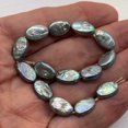thumbnail image 2 of Platinum Silver Blue Oval Coin Pearl 8" Strand| 14x8x4mm to 15x9x5mm 15 Pearls|, 2 of 12