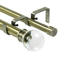 Urbanest Crystal Ball Manhattan 1" 3/4" Double Drapery Curtain Window Rod Set - 28" to 48", Antique Brass