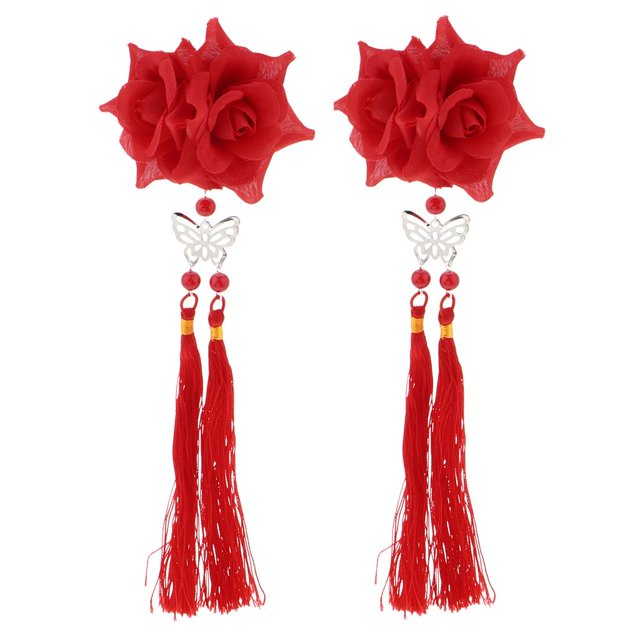 Pinza de cabellero de flores de tela china de 2 piezas con accesorios para el cabello con borlas horquillas para el cabello rojo Yinane pinzas de pelo chino para mujeres