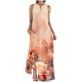 thumbnail image 2 of BLTIBY Womens Summer Dress Printed V Neck Long Dresses Beach Fashion Comfortable Sleeveless Dresses with Pockets 2025 Pink S, 2 of 5