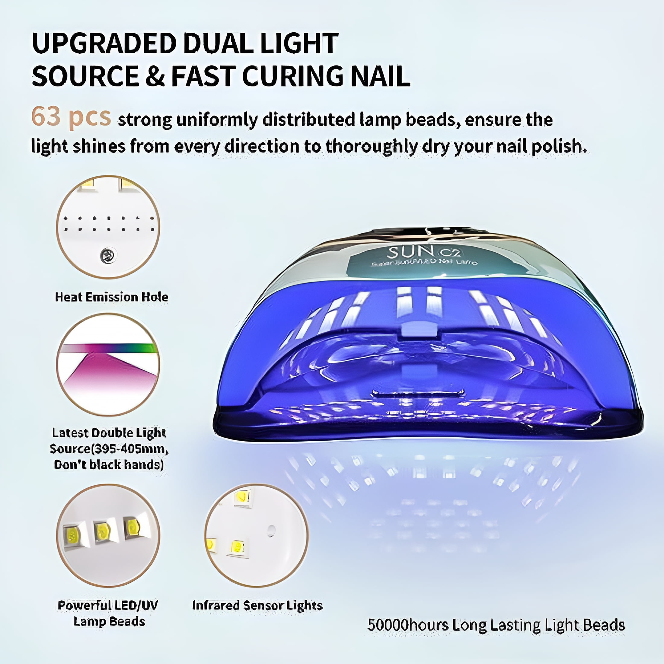 HIBIBUD 2026 New Uv Led Nail Lamp, 63 Lamp Beads 4 Timer Modes & Auto Sensor, Professional Uv Light for Gel Nails for Woman Gift, Nail Drying, Manicure, Gel Polish Curing, Home Use, Salon-Style Nails