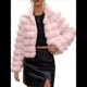 thumbnail image 1 of Chaqueta de Piel Sintética para Mujer, Abrigo Corto Abullonado de Larga, Abrigo Cálido de Invierno. Rosa S, 1 of 8