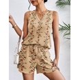 thumbnail image 2 of Ekouaer Women 2 Piece Sets Waffle Knit Tank Top Lounge Short Sets Casual Summer Matching Outfits with Pockets Floral Beige, 2 of 6