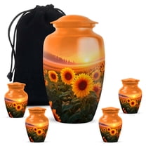 Sunflower Urns For Human Ashes Adult Man, Orange Decorative Urn For Ash Adult Male - 1 Large 10 Inch, Sunset Funeral Cremation Urn For Ashes For Women - 3 Inch Small Set Of 4