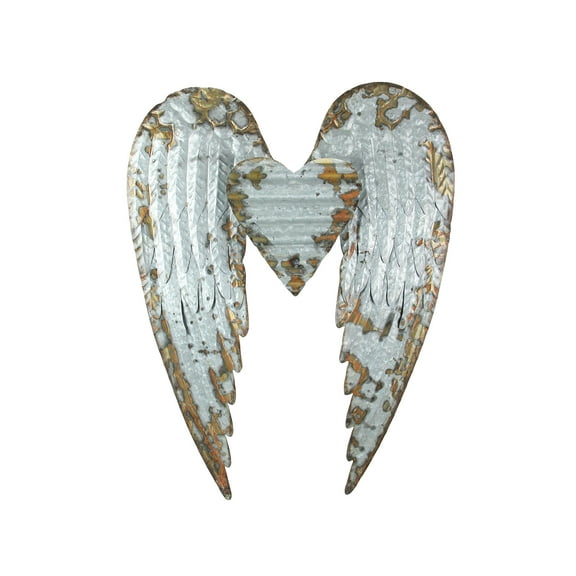 Zeckos Metal Art Angel Wings Heart Decorative Wall Décor Sculpture