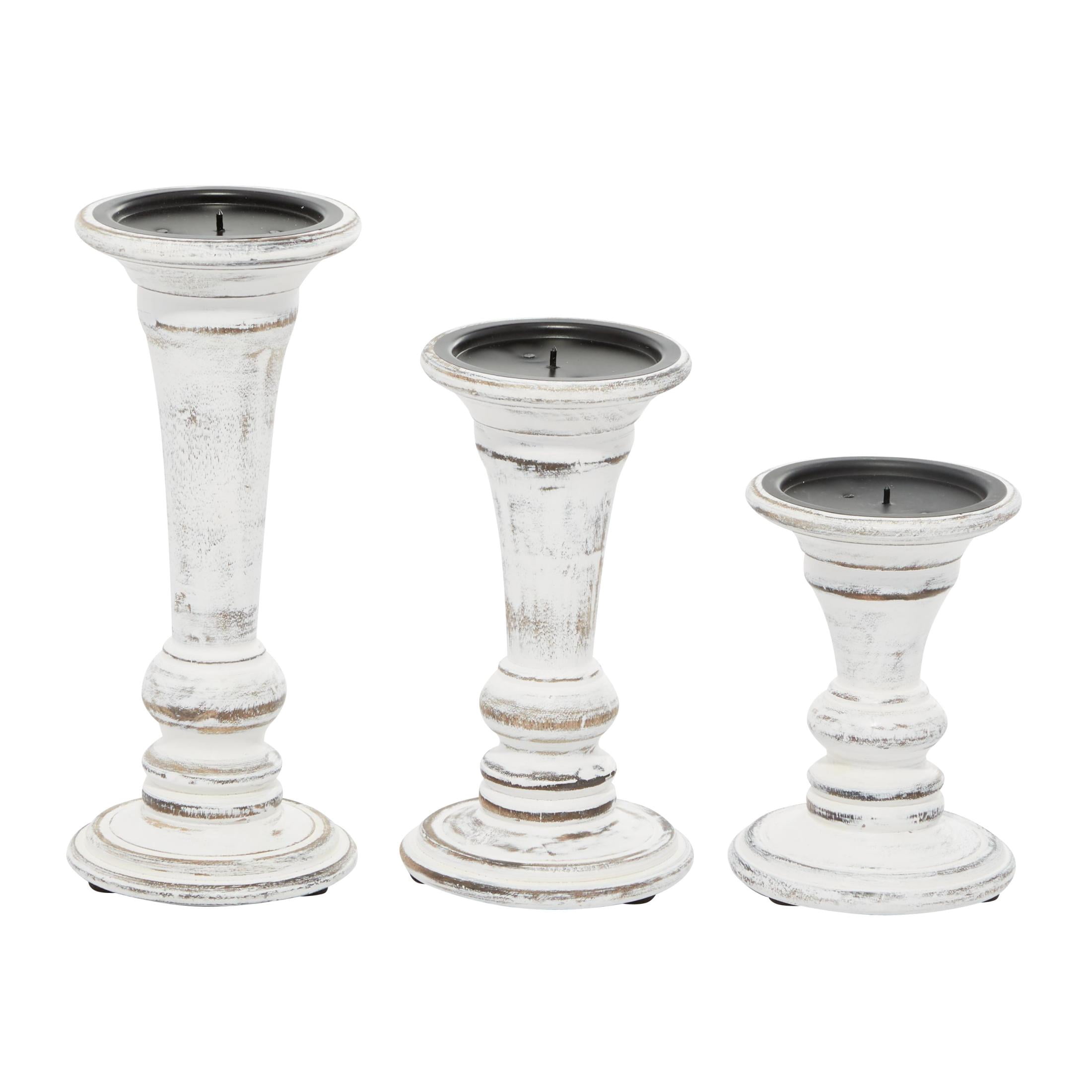 DecMode 3 Candle White Wood Candle Holder, Set of 3