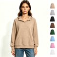 thumbnail image 2 of Women's V Neck Notch Collar Pullover Hoodie, Fleece Oversized Hooded Sweatshirt with Kangaroo Pocket, Women's Plus, Size S-3XL, 2 of 4