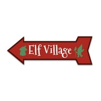 Arrow Shape Plus Elf Village (Left) 12x4" Wall or Door Sign | Christmas Holiday Decoration