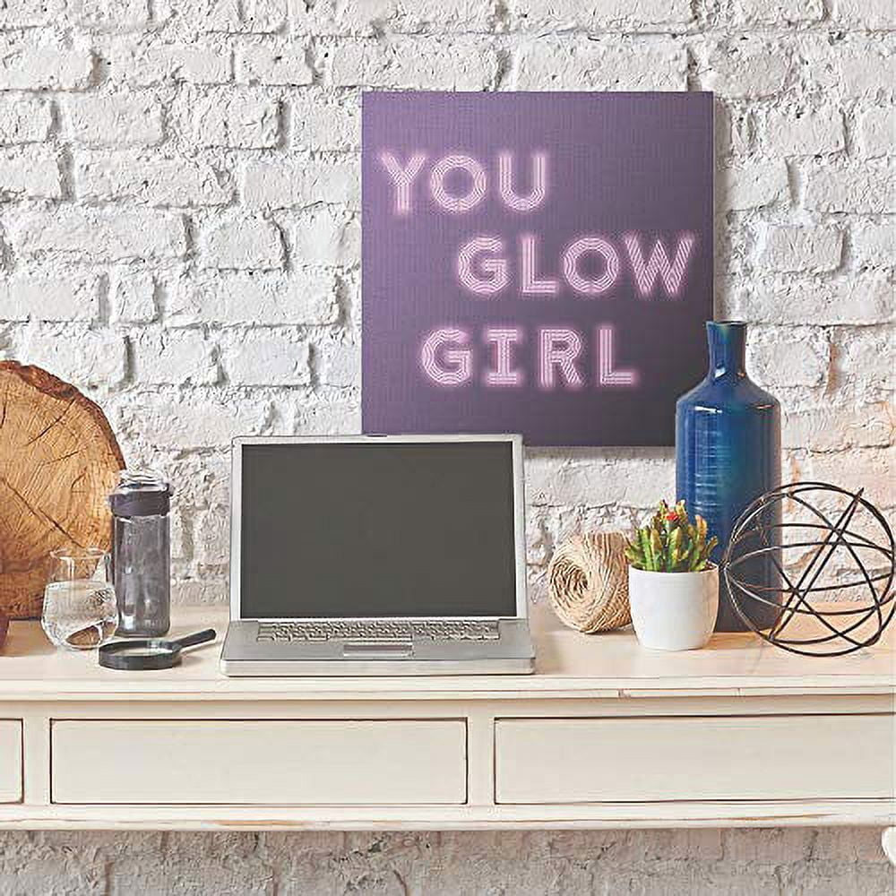 Stupell Industries Neon You Glow Girl Fashion Modern Pink Word Design XL Canvas Wall Art by Dawn Vietro
