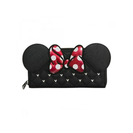 Loungefly Disney Minnie Mouse Ears Red Polka Dot Bow Silver Studs Black Wallet