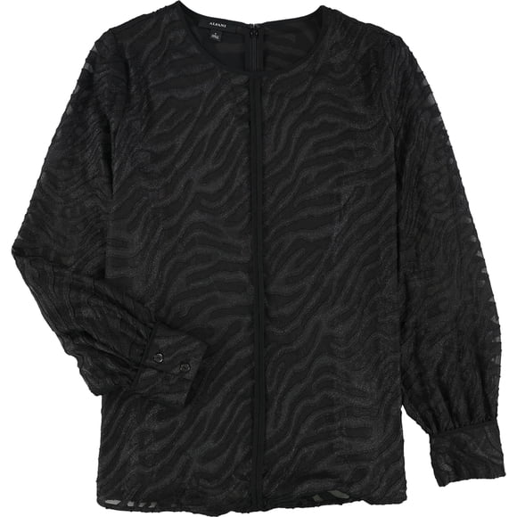 Alfani Womens Animal Print Pullover Blouse black M