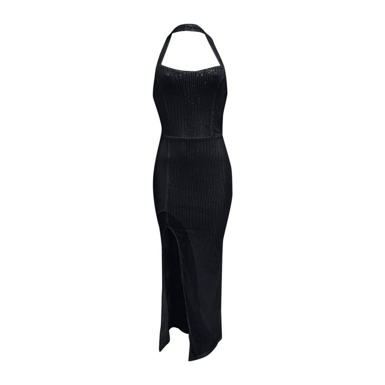 WTXUE Sequin Dress for Women, Long Sequin Bridesmaid Dresses with Split  Side, Black Midi Dress, Black XL - Walmart.com