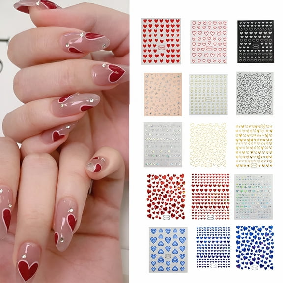 ACDANC 4PCS Valentine's Day Nail Art Stickers Red&Blue Love Heart Nail Supplies Self-Adhesive Nail Foil Decals Heart Romantic Designs Beauty DIY Nail Decorations for Woman Girls
