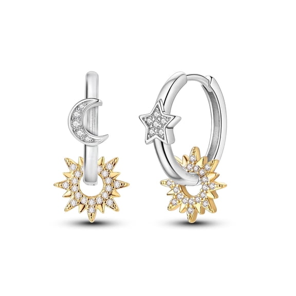 NARMO Original Stars Moon Sun 925 Sterling Silver Hoop Earrings Cubic Zirconia for Women Jewelry