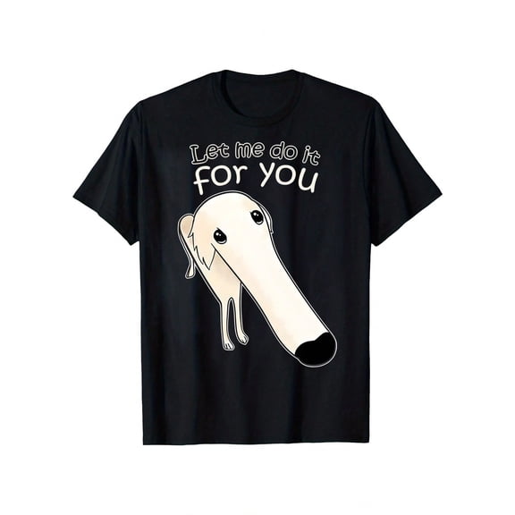 Men's "Let Me Do It for You" Dog Cartoon Print T-Shirt - Black Cotton, Short Sleeve, Crew Neck, 190gsm, Ideal for Casual Outings & Summer Parties