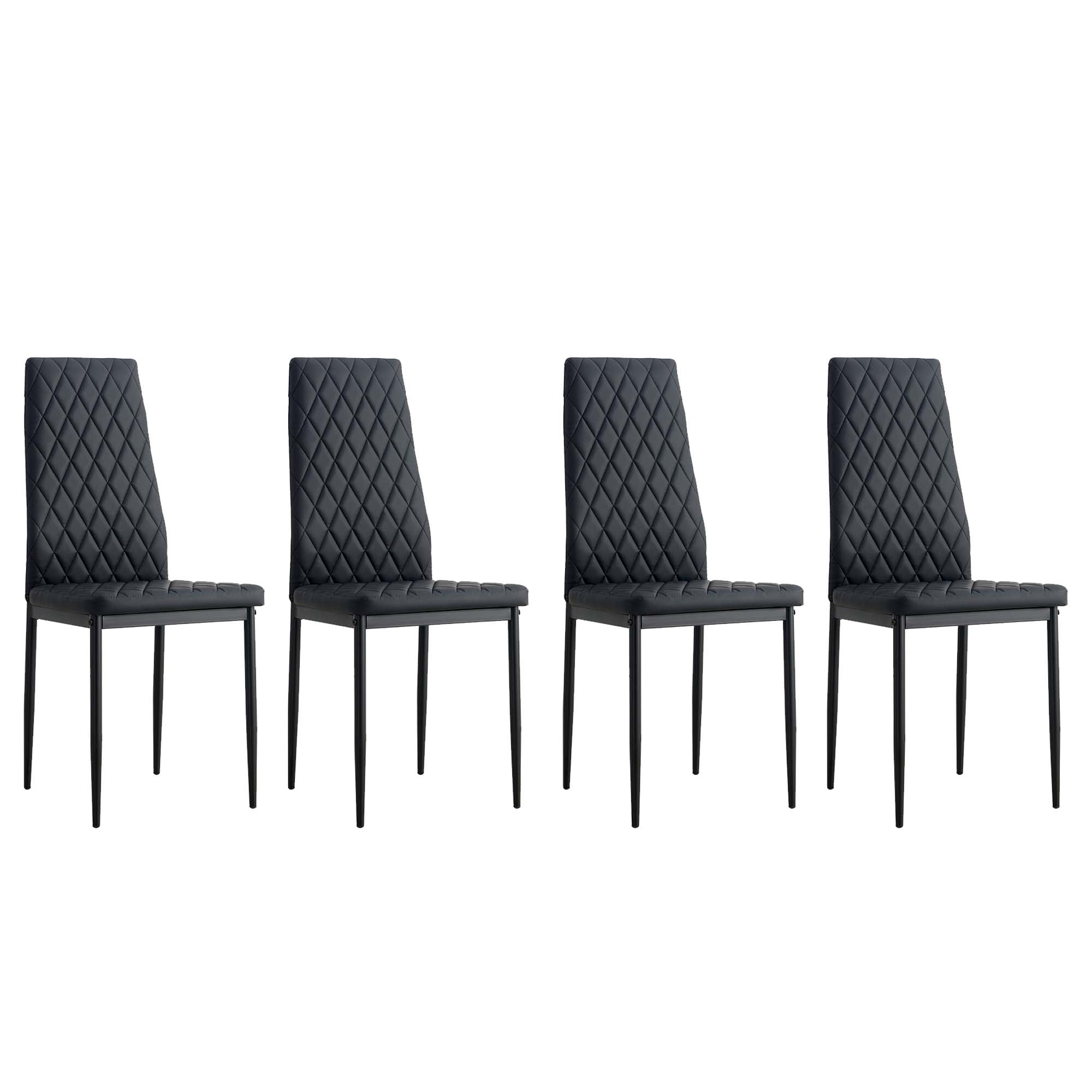 Aukfa 5-Piece Dining Table Set, Tempered Glass Dining Table with 4 Faux Leather Chairs for Dining Room, Kitchen - Black
