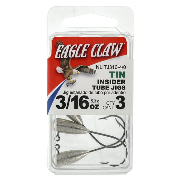 Eagle Claw Tin Insider Tube Jig Head - 3 Pack - Hook Size 4/0 - 3/16 oz - Unpainted