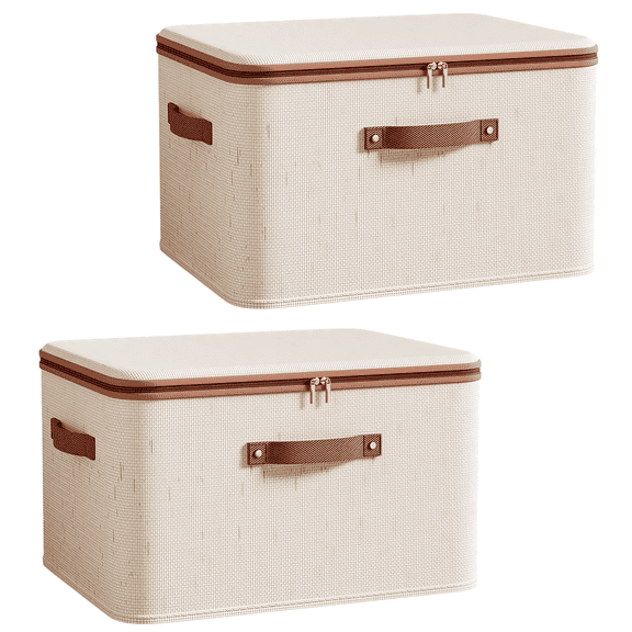 2-Pack Storage Basket With Zipper Lid, Fabric Lidded Storage Bins Boxes, Foldable Washable Organizer Container With Handles For Closet, Bedroom And Car.
