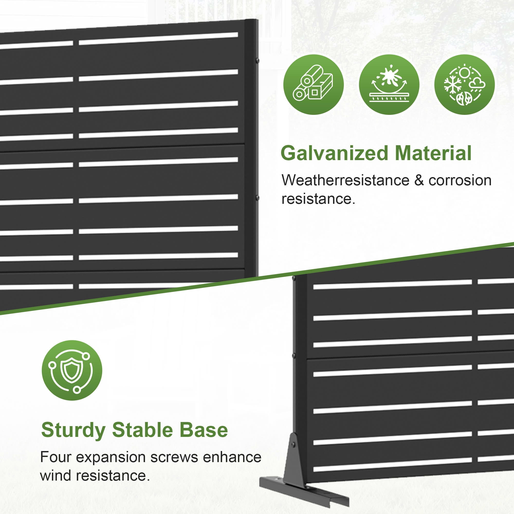 MAYEERTY 72"x35" Outdoor Privacy Screen, Black Wide-1 Narrow-2 Metal Louvered Freestanding Room Divider, for Patio Balcony Backyard